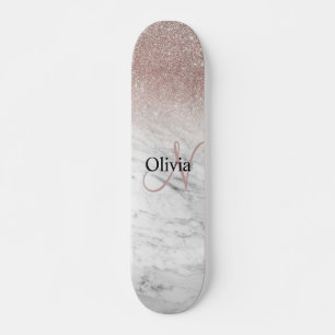 Skateboard Rosa personalizada Purpurina de oro Rubor Marble