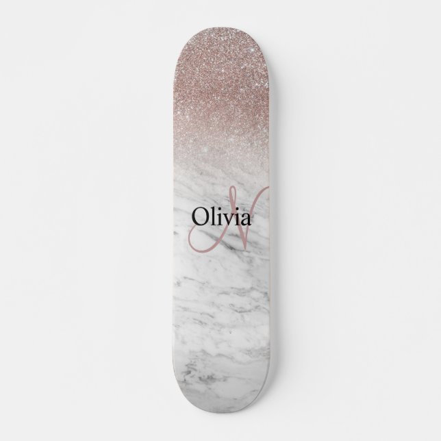 Skateboard Rosa personalizada Purpurina de oro Rubor Marble (Anverso )