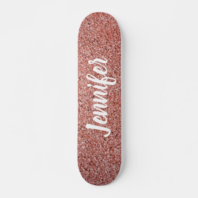 Skateboard Rosa Purpurina de imitación rosada personalizada (Anverso )