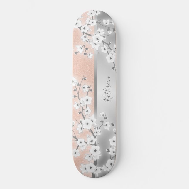 Skateboard Rosa Purpurina de oro cerezo Blossom Monograma Gir (Anverso)