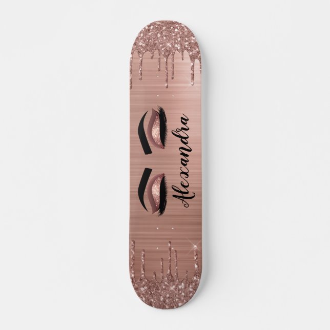 Skateboard Rosa Purpurina dorado Esparkle Eyelashes Monograma (Anverso )