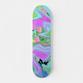 Skateboard Rosa Retro y Arte Líquido Azul Claro en Hortensia