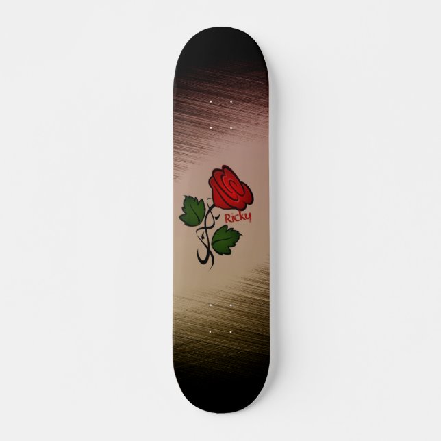 Skateboard Rosa roja sobre negro con nombre (Anverso )