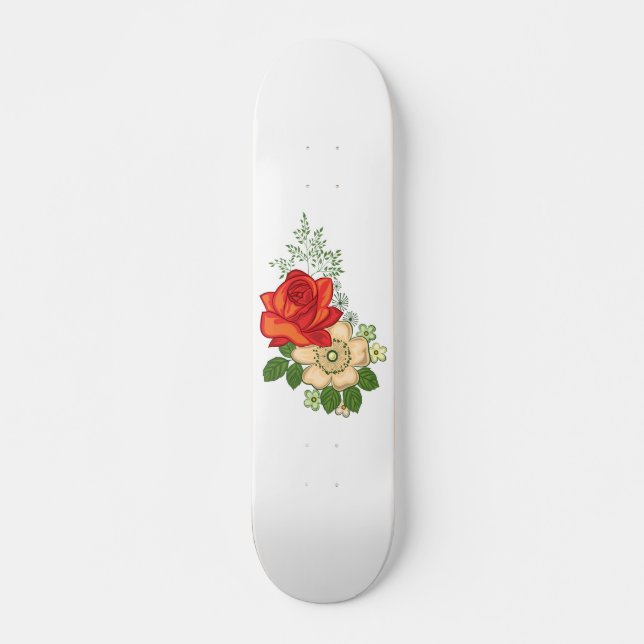 Skateboard Rosa Roja y Daisies (Anverso )