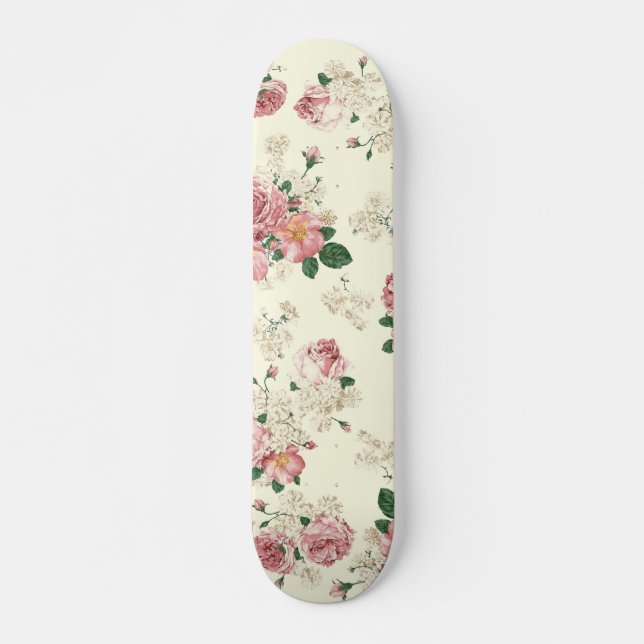 Skateboard Rosa sobre la flor ventilado amarilla (Anverso )