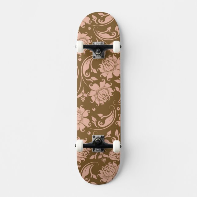 Skateboard Rosa y estampado de flores de Brown (Anverso)