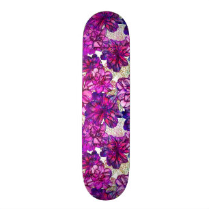 Skateboard Rosa y modelo de flores abstracto púrpura