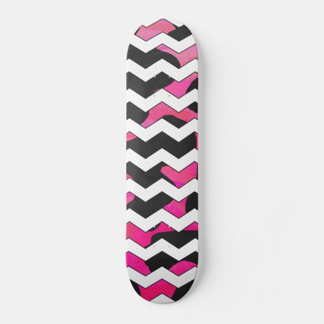 Skateboard Rosa y negro de vaca de Chevron (Anverso)