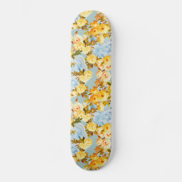 Skateboard Rosas amarillas en azul y verde azulado