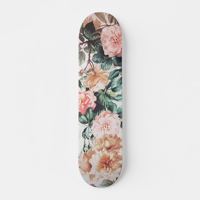 Skateboard Rosas amarillos rosados verdes de la acuarela del (Anverso )
