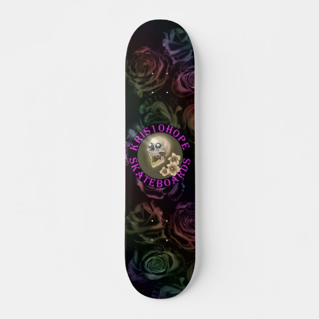 Skateboard Rosas arcoiris (oscuro) Precioso Metalizado (Anverso )