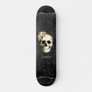 Skateboard Rosas blancas de cráneo gótica personalizadas