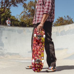 Skateboard Rosas Coloridas y Crisantemos Gradiente Floral