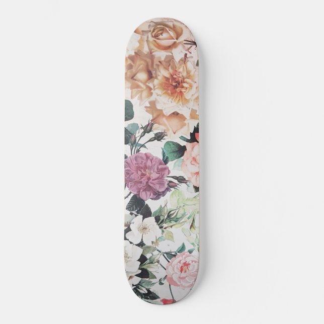 Skateboard rosas de acuarela color amarillo rosa verde vintad (Anverso)