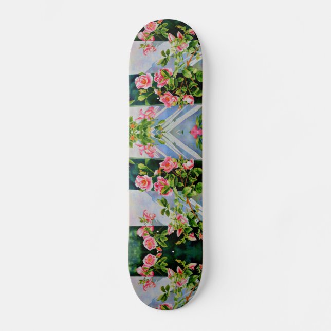 Skateboard Rosas de acuarela roja rosa (Anverso)