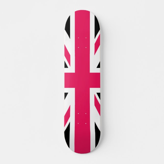 Skateboard Rosas fuertes del ~ de Union Jack blancos y negros (Anverso )
