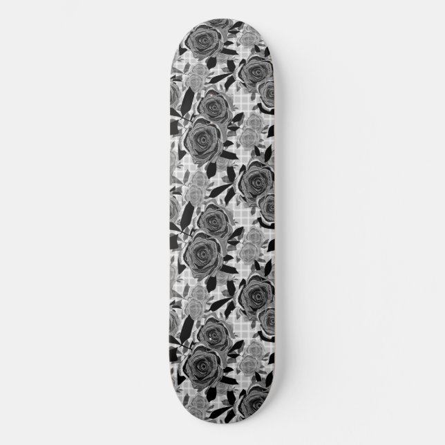 Skateboard Rosas negros, rosas, negro y gris (Anverso)