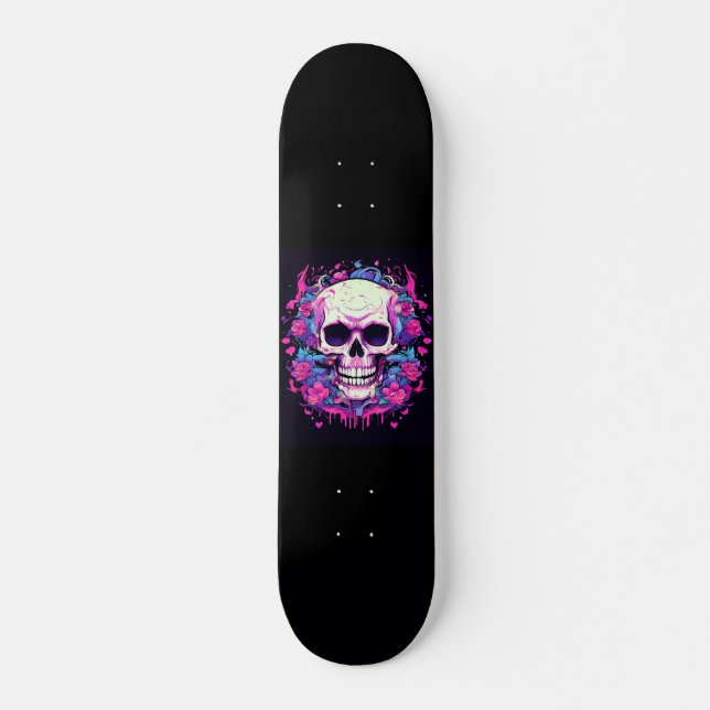 Skateboard Rosas Rosadas Calavera (Anverso )