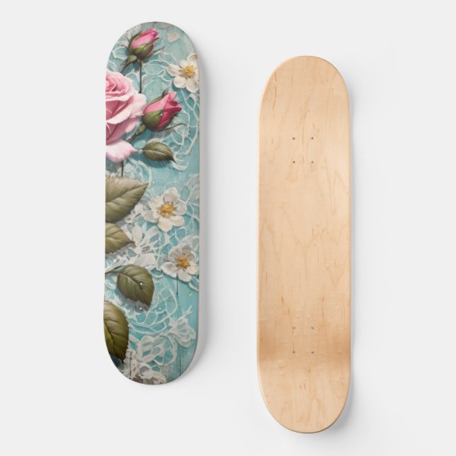 Skateboard Rosas rosadas chic y encaje de Shabby (Anverso)