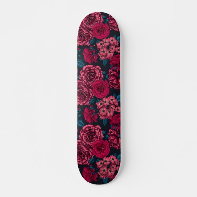 Skateboard Rosas rosados, rojos y bicolorantes con hojas azul (Anverso )
