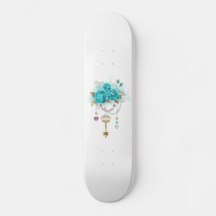Skateboard Rosas turquesas con llaves