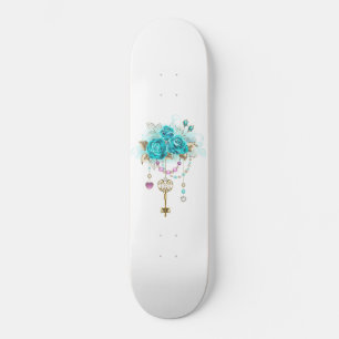 Skateboard Rosas turquesas con llaves