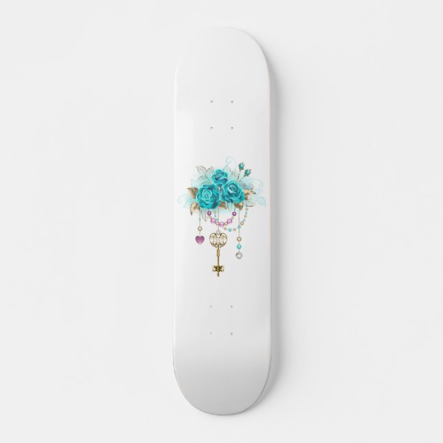 Skateboard Rosas turquesas con llaves (Anverso )