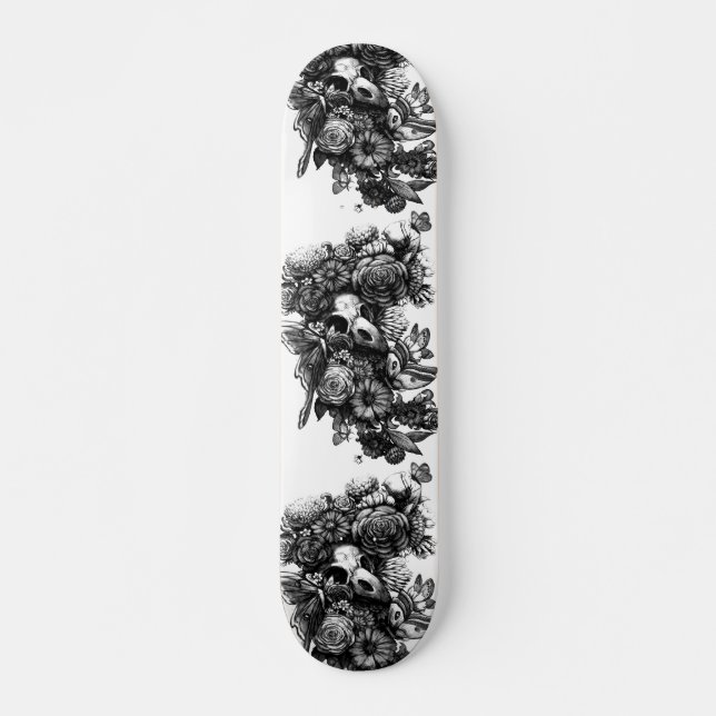 Skateboard Rosas y polillas - negro (Anverso )