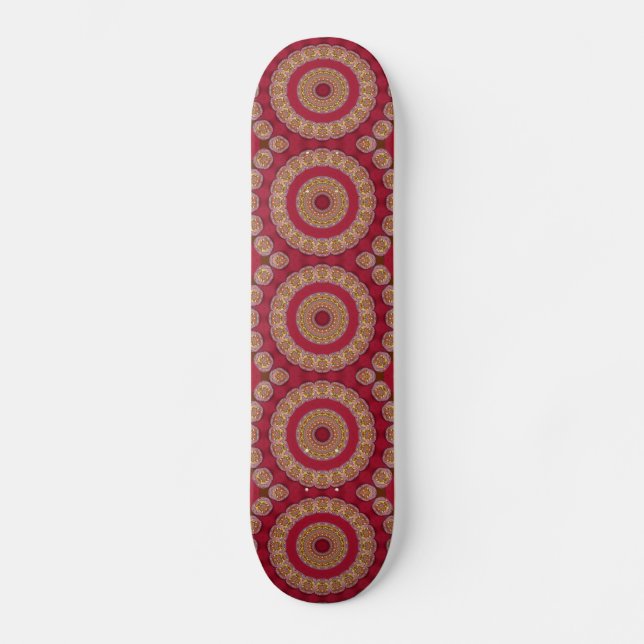 Skateboard rosetones Mandala Rojo Dorado Amarillo (Anverso)