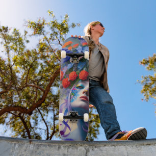 Skateboard Rostro de mujer con cabello floral