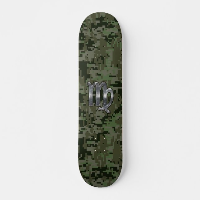 Skateboard Rótulo Virgo Zodiac en camo digital verde oliva (Anverso )