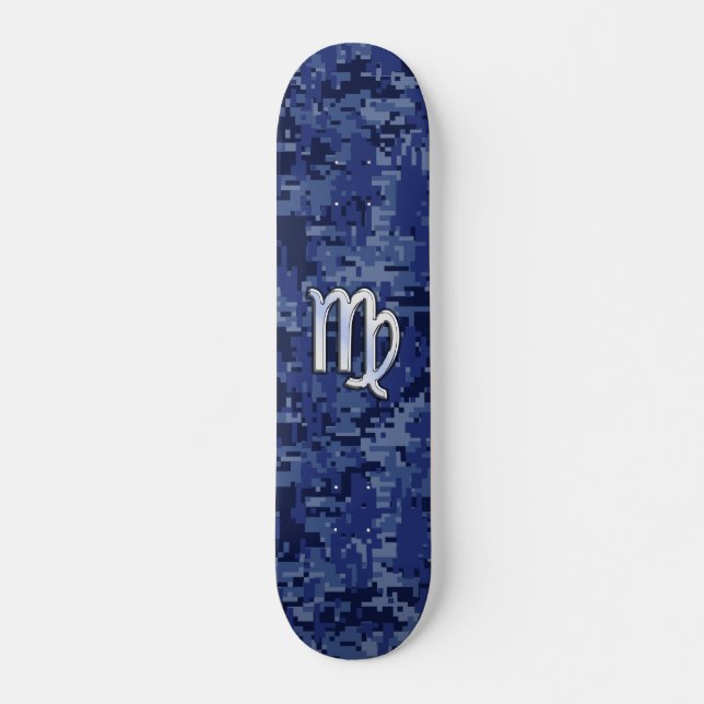 Skateboard Rótulo Virgo Zodiac en camuflaje digital azul (Anverso )