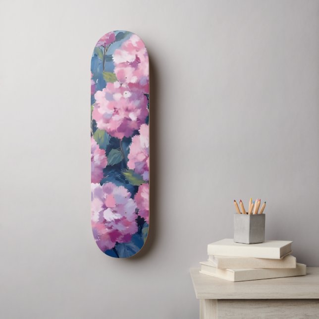 Skateboard Rubor Pink Hydrangeas Floral (Arte de la pared)