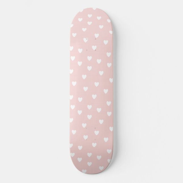 Skateboard Rubor Rosa con Chicas de los corazones blancos (Anverso)