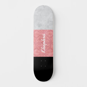 Skateboard Ruddy Pink Batik Gray Watercolor Y Nombre