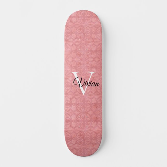 Skateboard Ruddy Pink Watercolor Monograma (Anverso)