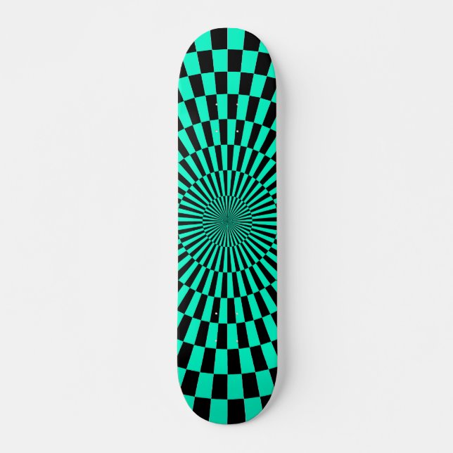 Skateboard Rueda de Op Art - Turquesa y Negro (Anverso )