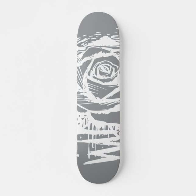 Skateboard Rugged Rose Graffiti Art – White Drip Rose on Grey (Anverso )