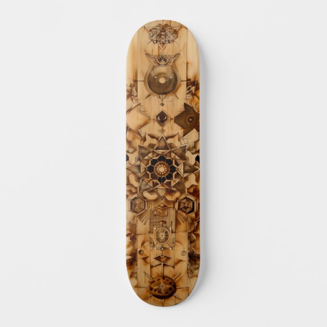 Skateboard Sacred geometry skateboard, pryrography on wood (Anverso)