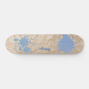 Skateboard Salpicadura azul en papel viejo y nombre