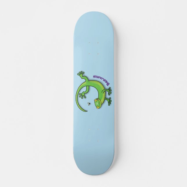 Skateboard Saludos felices de gecko verde lindo con personali (Anverso )