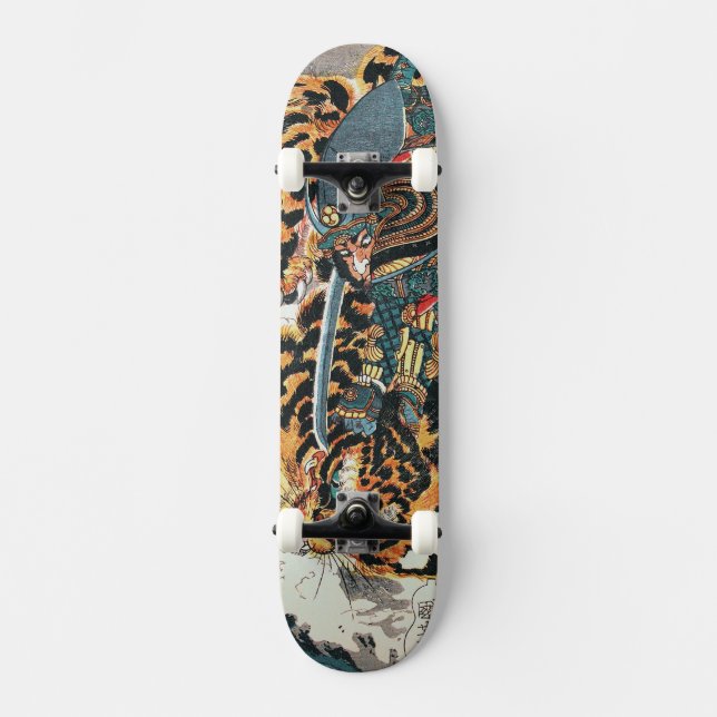 Skateboard Samurai lucha contra un tigre, Kuniyoshi, Ukiyo-e (Anverso)