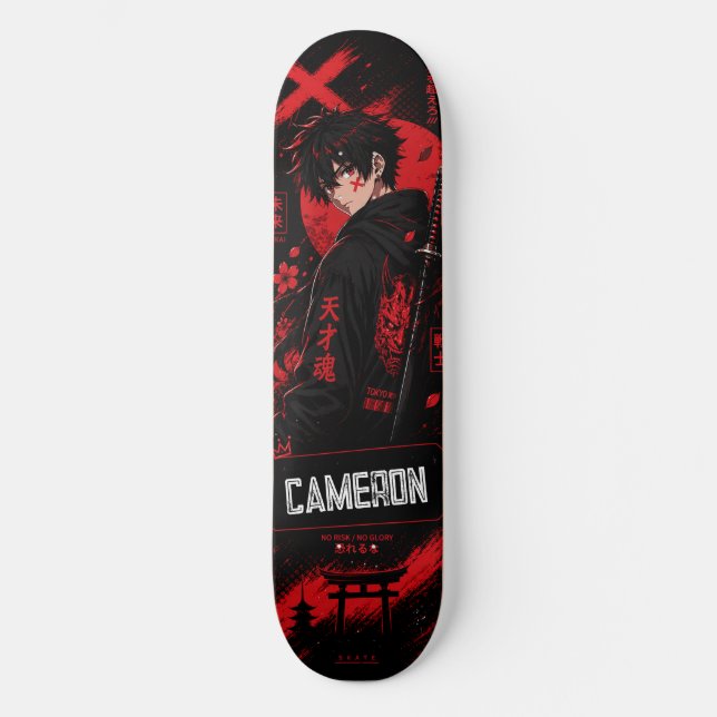 Skateboard Samurái Rojo Negro Anime Personalizado (Anverso)