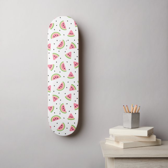 Skateboard sandías rosas, semillas de sandía, patrón de veran (Arte de la pared)