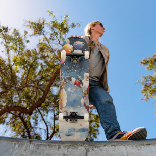 Skateboard Santa Claus Reno de Acuarela Festiva Globo Colorid