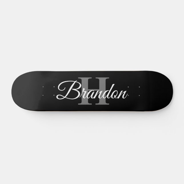 Skateboard Sencillo elegante Monograma Blanco Negro Personali (Horz)