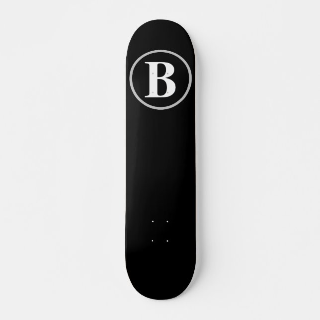 Skateboard Sencillo elegante Monograma Blanco Negro Personali (Anverso )