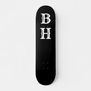 Skateboard Sencillo elegante Monograma Blanco Negro Personali
