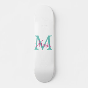 Skateboard sencillo mínimo añadir nombre monograma azul rosa