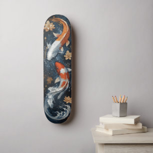 Skateboard Serene Koi Fish con Lotus Flowers